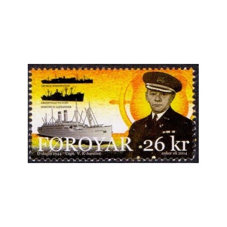 Færøerne 2014. 70 år siden D-Dagen. AFA nr. 815 Postfrisk  stemplet