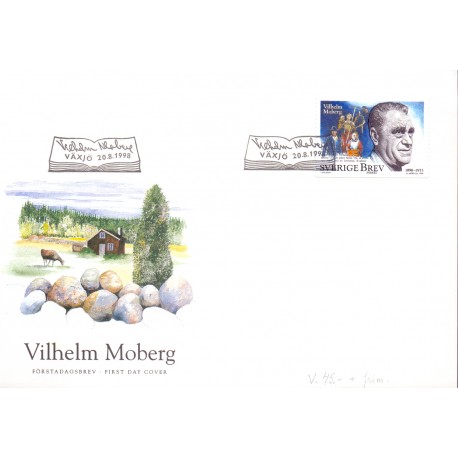 Sverige 1998. Vilhelm Moberg. AFA nr. 1998 postfrisk stemplet  hæfte FDC parstykkke