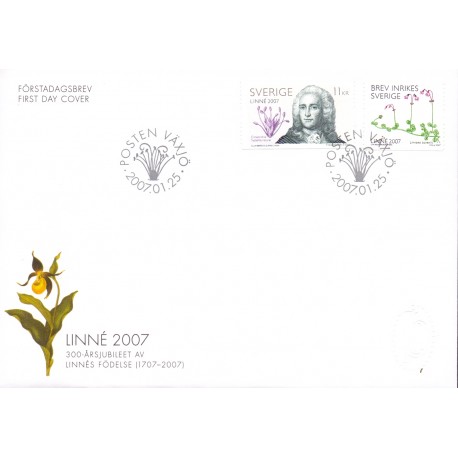 Sverige 2007. Carl von Linnés fødsel. AFA nr. 2497-98, postfrisk sammentryk stemplet  hæfte FDC parstykkke