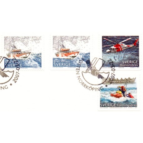 Sverige 2007. Redning til havs. AFA nr. 2505-07B, postfrisk sammentryk stemplet  hæfte FDC parstykkke