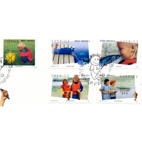 Sverige 2007. Sommerfrimærker. AFA nr. 2518-22, postfrisk stemplet  hæfte FDC parstykkke