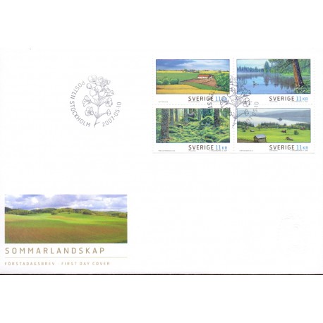 Sverige 2007. Sommerlandskaber. AFA nr. 2524-27, postfrisk sammentryk stemplet  hæfte FDC parstykkke
