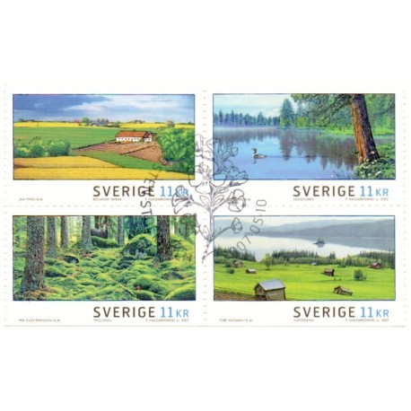 Sverige 2007. Sommerlandskaber. AFA nr. 2524-27, postfrisk sammentryk stemplet  hæfte FDC parstykkke