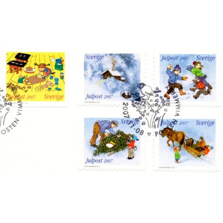 Sverige 2007. Julefrimærker. AFA nr. 2543-47, postfrisk stemplet  hæfte FDC parstykkke