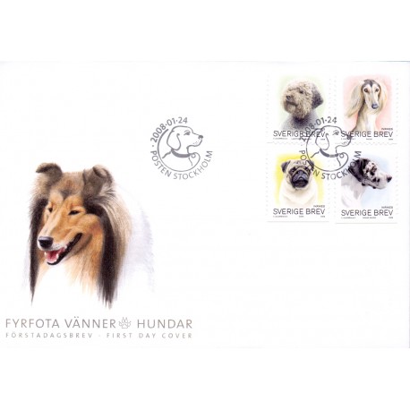 Sverige 2008. Hunde. AFA nr. 2553-56, postfrisk  stemplet  hæfte FDC parstykkke