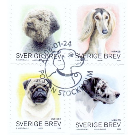 Sverige 2008. Hunde. AFA nr. 2553-56, postfrisk  stemplet  hæfte FDC parstykkke