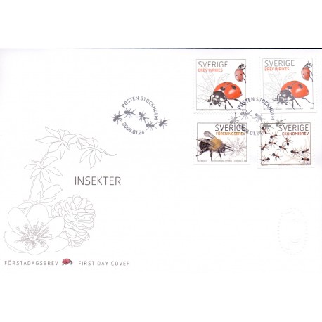 Sverige 2008. Insekter. AFA nr. 2559-61, postfrisk stemplet  hæfte FDC parstykkke