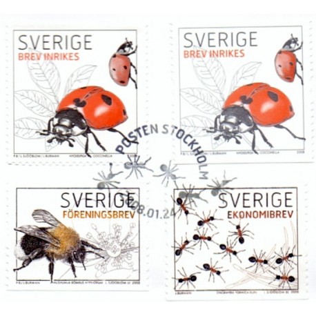 Sverige 2008. Insekter. AFA nr. 2559-61, postfrisk stemplet  hæfte FDC parstykkke