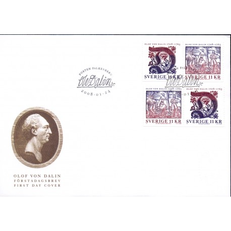 Sverige 2008. Oluf von Dalin. AFA nr. 2563-64, postfriske sammentryk stemplet  hæfte FDC parstykkke