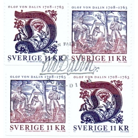 Sverige 2008. Oluf von Dalin. AFA nr. 2563-64, postfriske sammentryk stemplet  hæfte FDC parstykkke