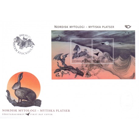 Sverige 2008. Nordisk Mytologi III. AFA nr. 2577, postfrisk miniark stemplet  hæfte FDC parstykkke