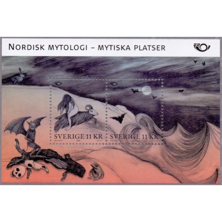 Sverige 2008. Nordisk Mytologi III. AFA nr. 2577, postfrisk miniark stemplet  hæfte FDC parstykkke