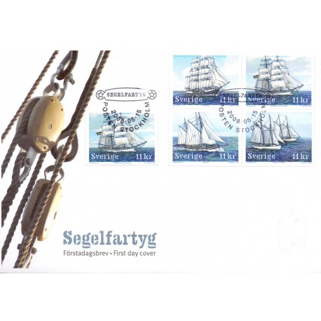 Sverige 2008. Sejlskibe. AFA nr. 2578-81, postfrisk stemplet  hæfte FDC parstykkke