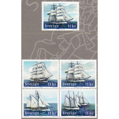 Sverige 2008. Sejlskibe. AFA nr. 2578-81, postfrisk stemplet  hæfte FDC parstykkke
