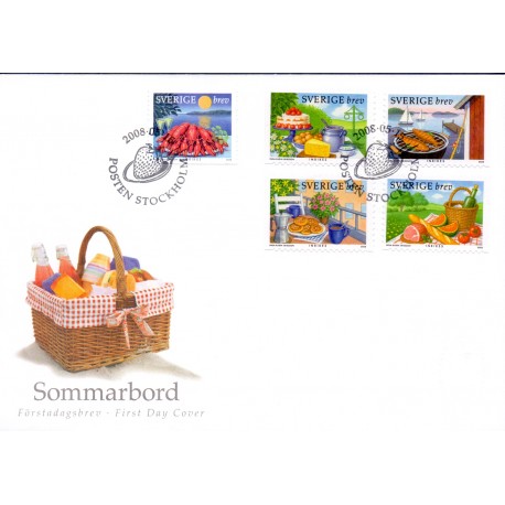 Sverige 2008. Sommerbord. AFA nr. 2583-87, postfrisk stemplet  hæfte FDC parstykkke