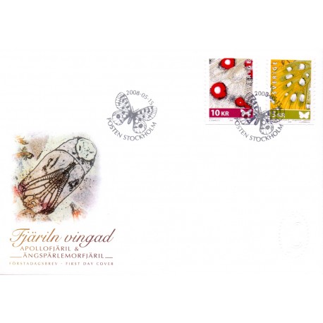 Sverige 2008. Sommerfugle. AFA nr. 2588-89, postfrisk stemplet  hæfte FDC parstykkke