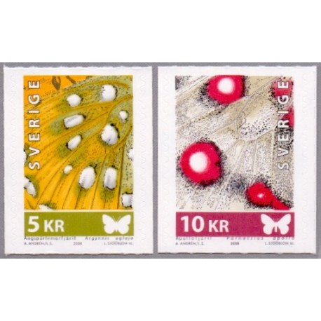 Sverige 2008. Sommerfugle. AFA nr. 2588-89, postfrisk stemplet  hæfte FDC parstykkke