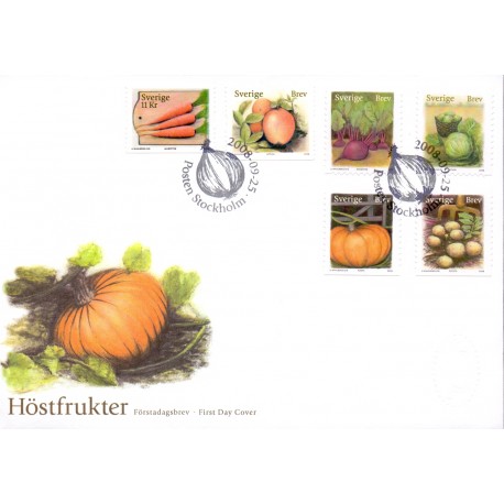 Sverige 2008. Frugter og grønsager. AFA nr. 2599-2604, postfrisk stemplet  hæfte FDC parstykkke
