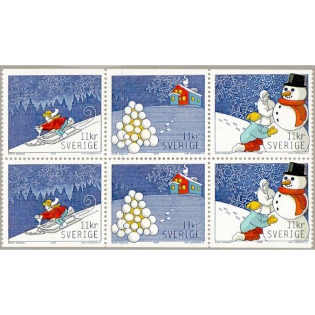 Sverige 2008. Vinterlege. AFA nr. 2610-12, postfrisk sammentryk stemplet  hæfte FDC parstykkke