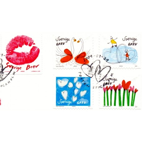 Sverige 2009. Hilsenfrimærker. AFA nr. 2623-27, postfrisk stemplet  hæfte FDC parstykkke