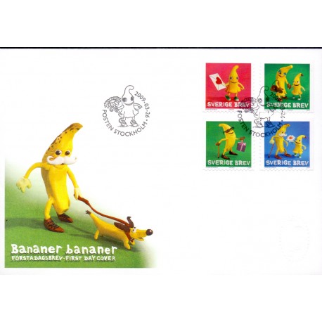 Sverige 2009. Bananer. AFA nr. 2630-33, postfrisk stemplet  hæfte FDC parstykkke