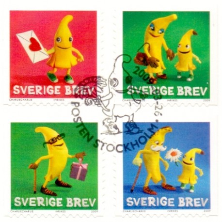 Sverige 2009. Bananer. AFA nr. 2630-33, postfrisk stemplet  hæfte FDC parstykkke
