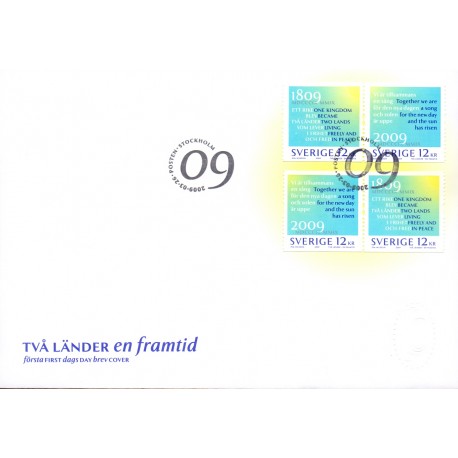Sverige 2009. To Lande en fremtid. AFA nr. 2634-35, postfrisk stemplet  hæfte FDC parstykkke