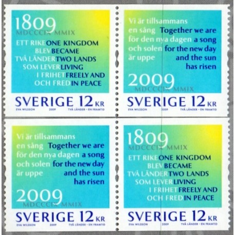 Sverige 2009. To Lande en fremtid. AFA nr. 2634-35, postfrisk stemplet  hæfte FDC parstykkke