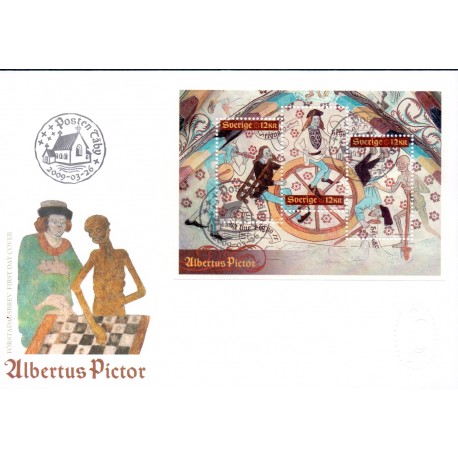 Sverige 2009. Albertus Pictor. AFA nr. 2639, postfrisk miniark stemplet  hæfte FDC parstykkke