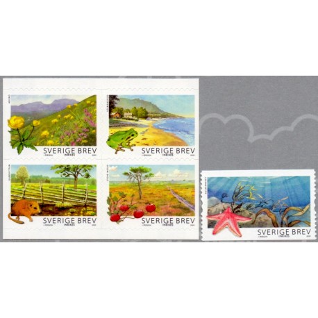Sverige 2009. Sommernatur. AFA nr. 2644-48, postfrisk stemplet  hæfte FDC parstykkke