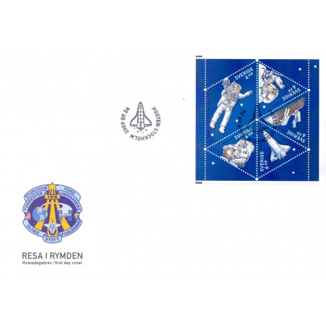 Sverige 2009. Rejse i rummet. AFA nr. 2658-62, postfrisk sammentryk stemplet  hæfte FDC parstykkke