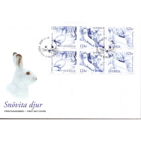Sverige 2009. Snehvide dyr. AFA nr. 2675-77, postfrisk sammentryk stemplet  hæfte FDC parstykkke