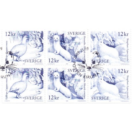 Sverige 2009. Snehvide dyr. AFA nr. 2675-77, postfrisk sammentryk stemplet  hæfte FDC parstykkke