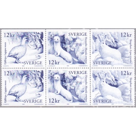Sverige 2009. Snehvide dyr. AFA nr. 2675-77, postfrisk sammentryk stemplet  hæfte FDC parstykkke
