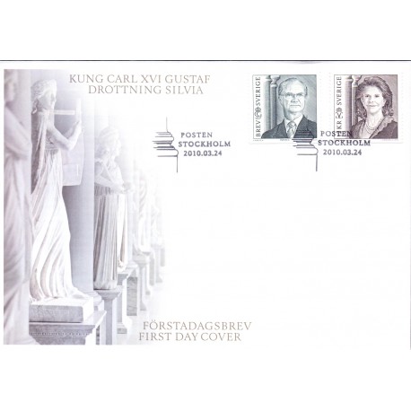 Sverige 2010. Kong Carl og Dr. Silvia. AFA nr. 2698-99 postfrisk stemplet  hæfte FDC parstykkke