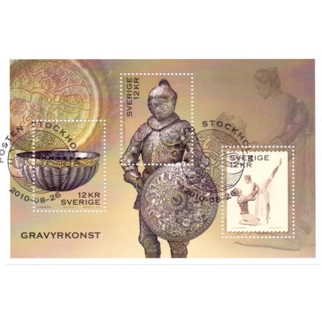 Sverige 2010. Gravyrekunst. AFA nr. 2730 postfrisk miniark stemplet  hæfte FDC parstykkke
