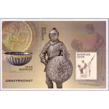 Sverige 2010. Gravyrekunst. AFA nr. 2730 postfrisk miniark stemplet  hæfte FDC parstykkke