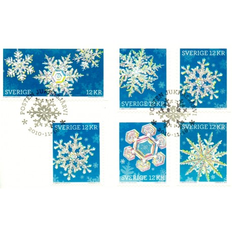 Sverige 2010. Snekrystaller. AFA nr. 2731-35 postfrisk  stemplet  hæfte FDC parstykkke