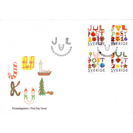 Sverige 2010. Julepynt. AFA nr. 2737-40 postfrisk stemplet  hæfte FDC parstykkke