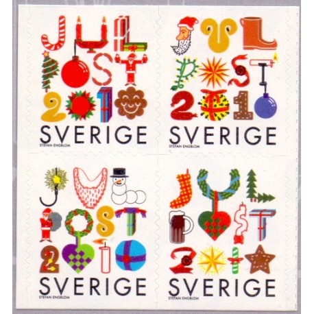 Sverige 2010. Julepynt. AFA nr. 2737-40 postfrisk stemplet  hæfte FDC parstykkke