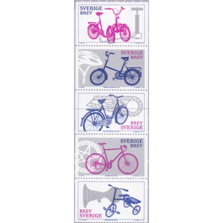 Sverige 2011. Cykler. AFA nr. 2746-50 postfrisk sammentryk stemplet  hæfte FDC parstykkke