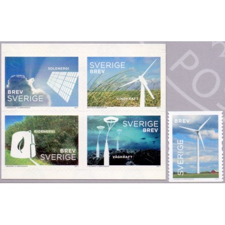 Sverige 2011. Vedvarende energi. AFA nr. 2761-65 postfrisk stemplet  hæfte FDC parstykkke