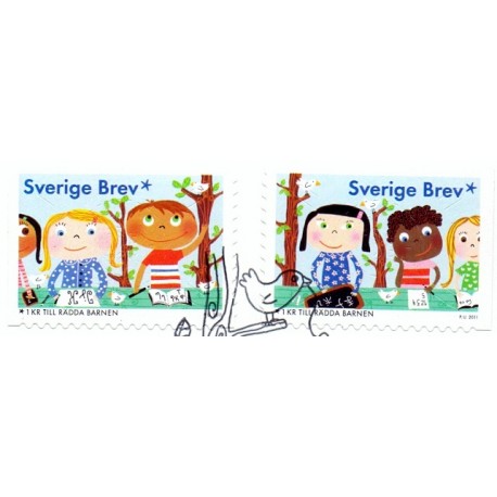 Sverige 2011. Red Barnet. AFA nr. 2768-69 postfrisk stemplet  hæfte FDC parstykkke