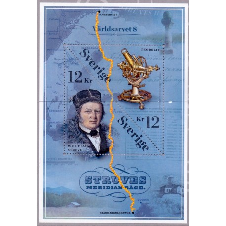 Sverige 2011. Struves merdianbue. AFA nr. 2772 postfrisk miniark stemplet  hæfte FDC parstykkke