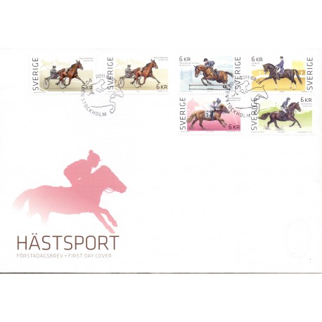 Sverige 2011. Hestesport.  AFA nr. 2782-86 postfrisk stemplet  hæfte FDC parstykkke