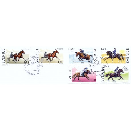 Sverige 2011. Hestesport.  AFA nr. 2782-86 postfrisk stemplet  hæfte FDC parstykkke