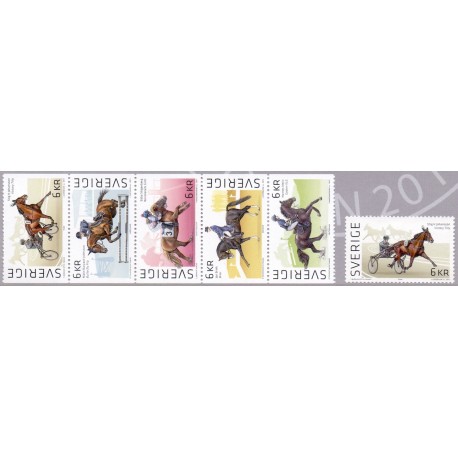 Sverige 2011. Hestesport.  AFA nr. 2782-86 postfrisk stemplet  hæfte FDC parstykkke