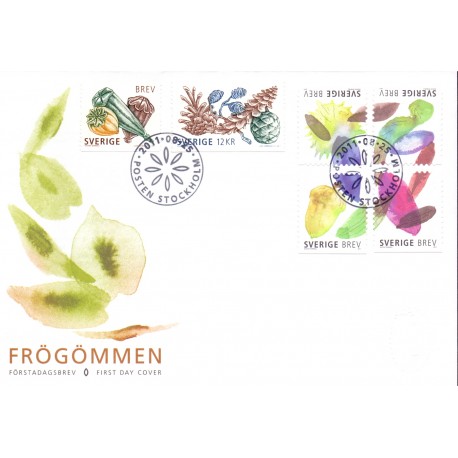 Sverige 2011. Frøgemmer. AFA nr. 2788-93 postfrisk stemplet  hæfte FDC parstykkke