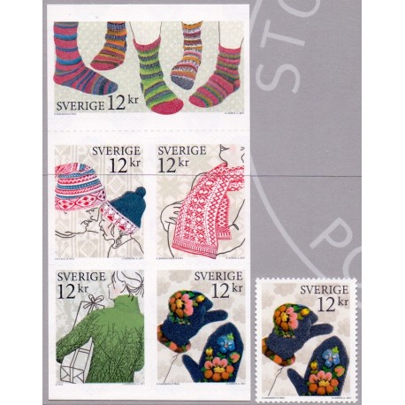 Sverige 2011. Textilhåndværk. AFA nr. 2798-2802 postfrisk  stemplet  hæfte FDC parstykkke