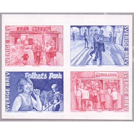Sverige 2012. Folkeparkerne. AFA nr. 2807B,2809-12 postfrisk stemplet  hæfte FDC parstykkke